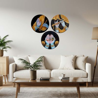 Lord Krishna Divine Wall Art Set   Spiritual Paintings  Modern & Traditional Home Interiors  Wall Décor for Living Room, Pooja Room & Office (Radha Krishna Wall Art)